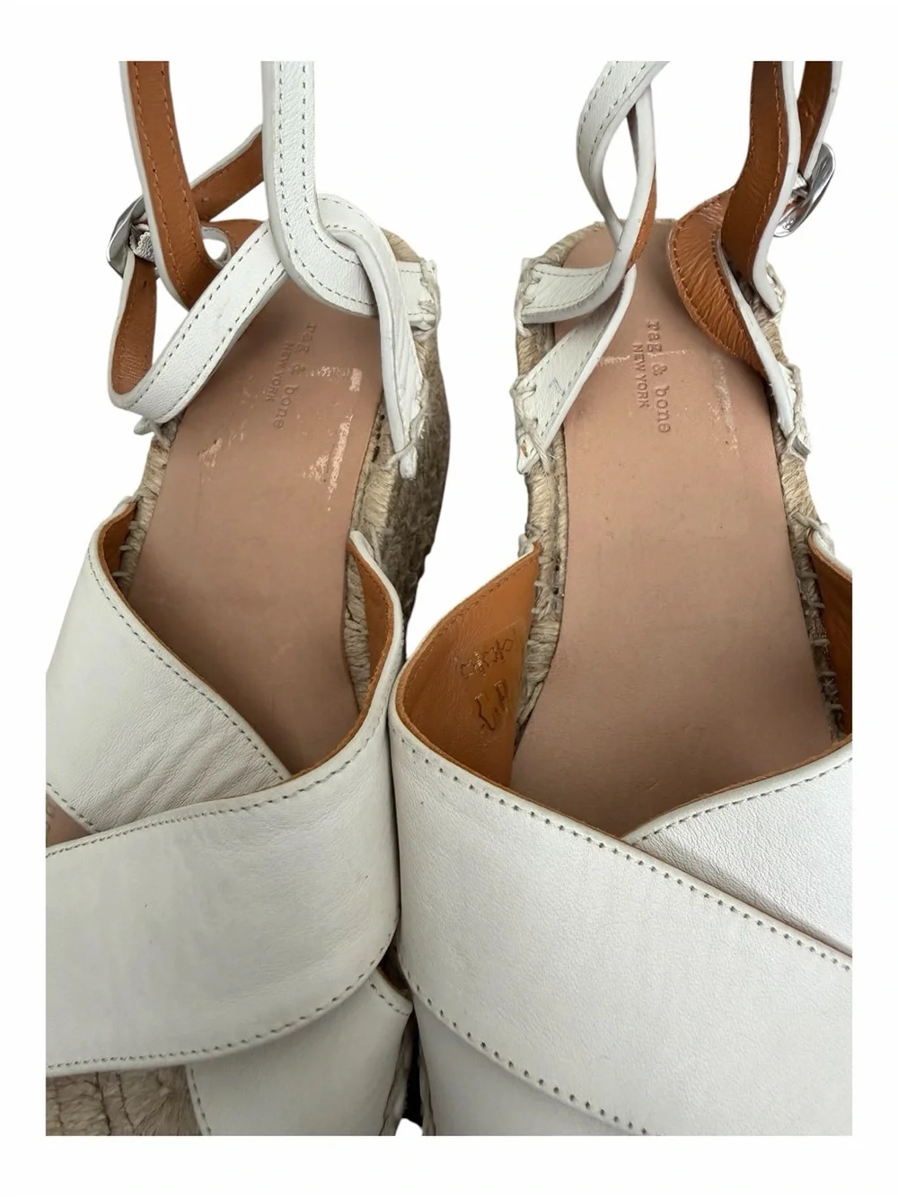 rag & bone Cream Leather Espadrille Wedge Sandals